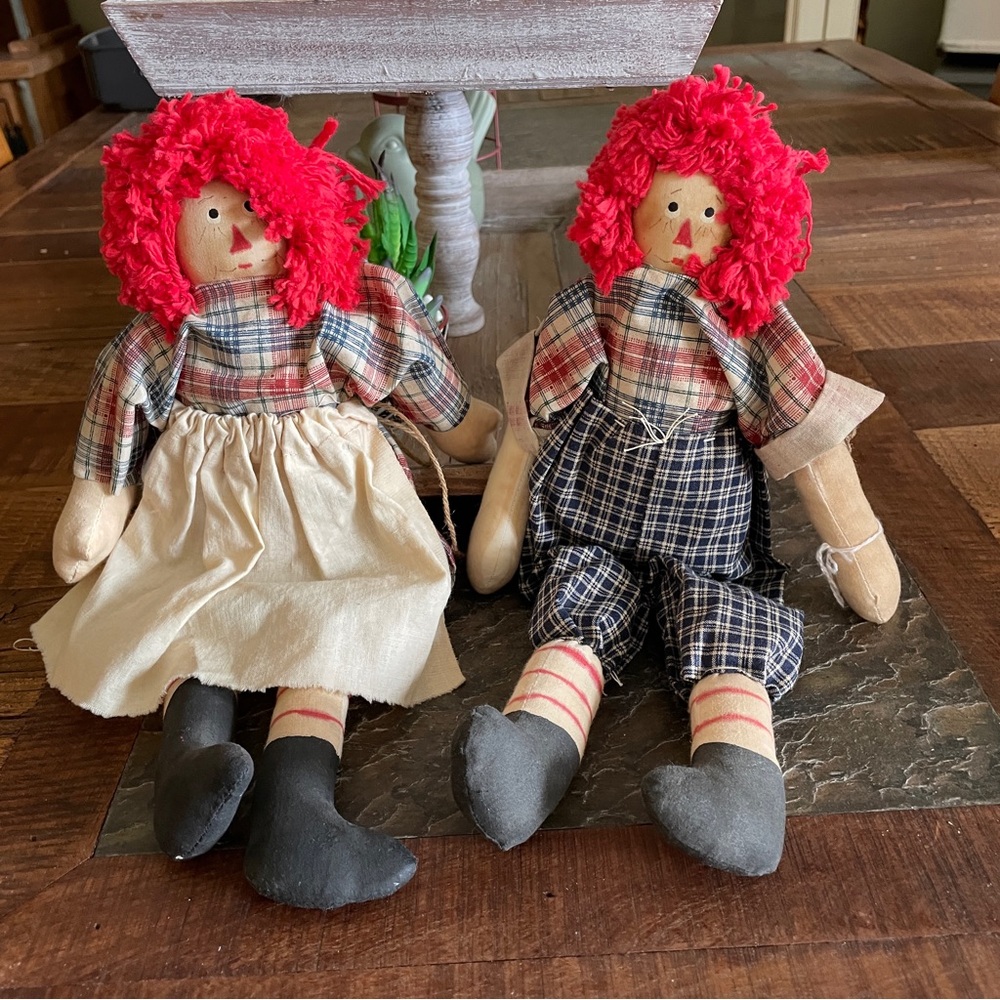 13" Raggedy Ann & Andy Handmade Dolls Primitive Folk Art Originals